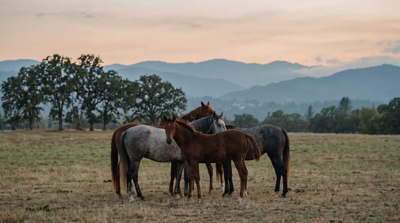 Chevaux en liberté, Centre équestre La Rivière, Rhône